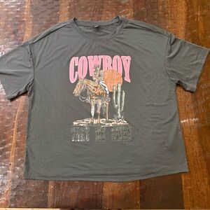 SHEIN Charcoal Gray Cowboy Crop T-Shirt